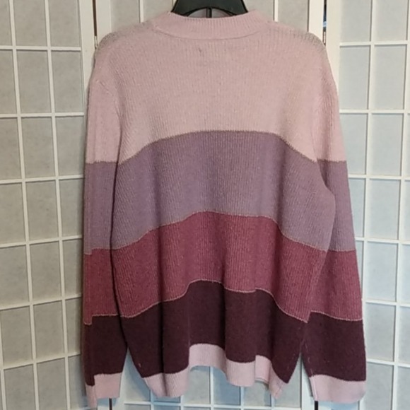 ELLE Women's Striped Mock Neck Sweater Size XXL Pink Purple Burgundy Sparkle - Picture 5 of 8